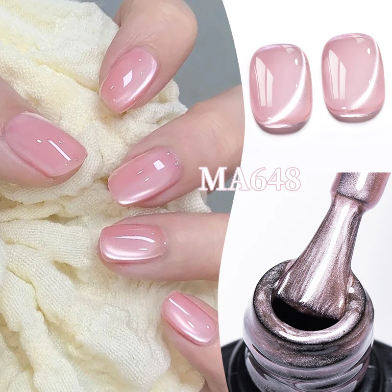 MEET ACROSS 7ml Porcelain White Cat Eye Gel Polish Holographic Glitter Magnetic Galactic Effect Gel Nail Polish Soak Off U...