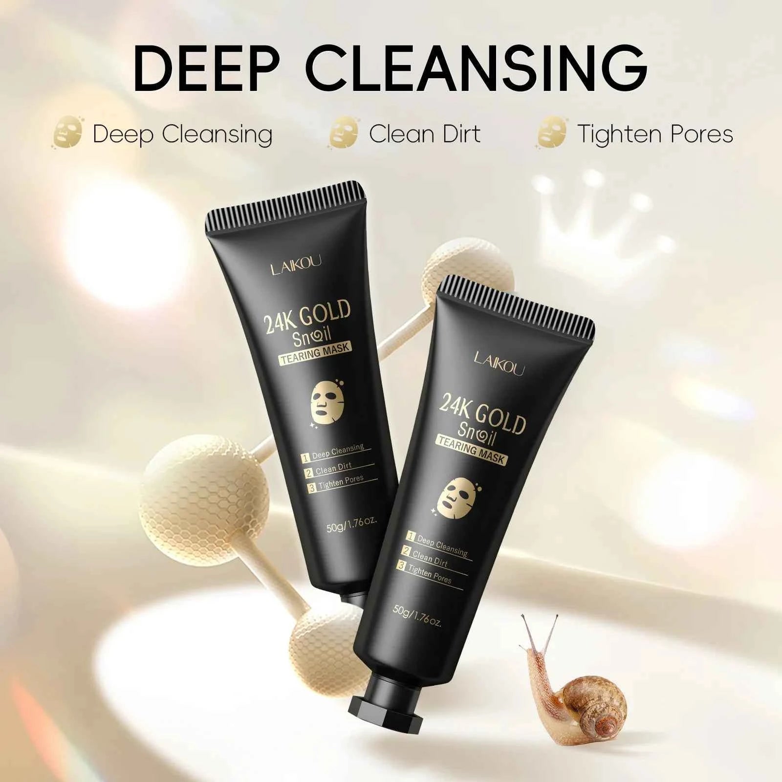 1/2/3pcs LAIKOU 24K Gold Snail Collagen Peel Off Tearing Face Mask Deep Cleansing Remove Blackhead Face Care Tear Off Mask - 