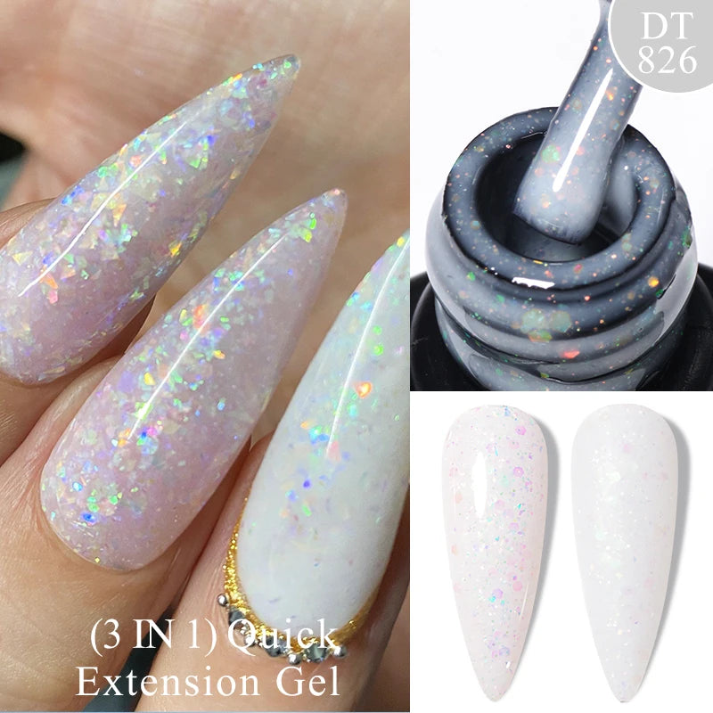 MEET ACROSS 7ml Dark Color Glitter Top Coat Gel For Nails Brocade Powder 2 In 1 Chameleon Nail Art Gel Varnish Manicure Q5...
