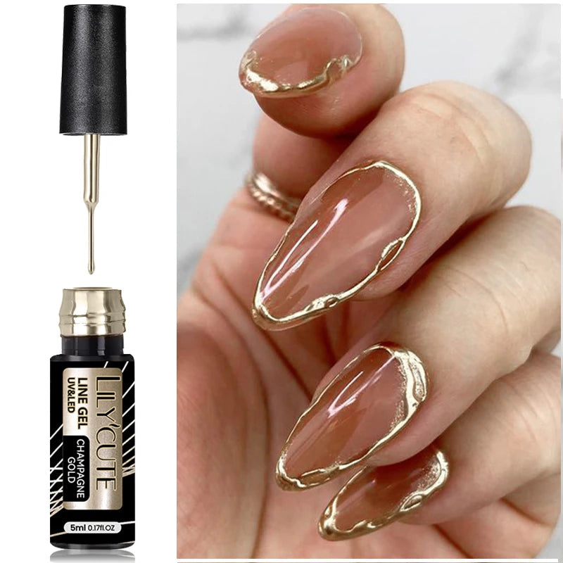 LILYCUTE 5ML Metallic Painting Liner Gel Nail Polish Super Bright Gold Silver Mirror Drawing Gel Semi Permanent Line Frenc...