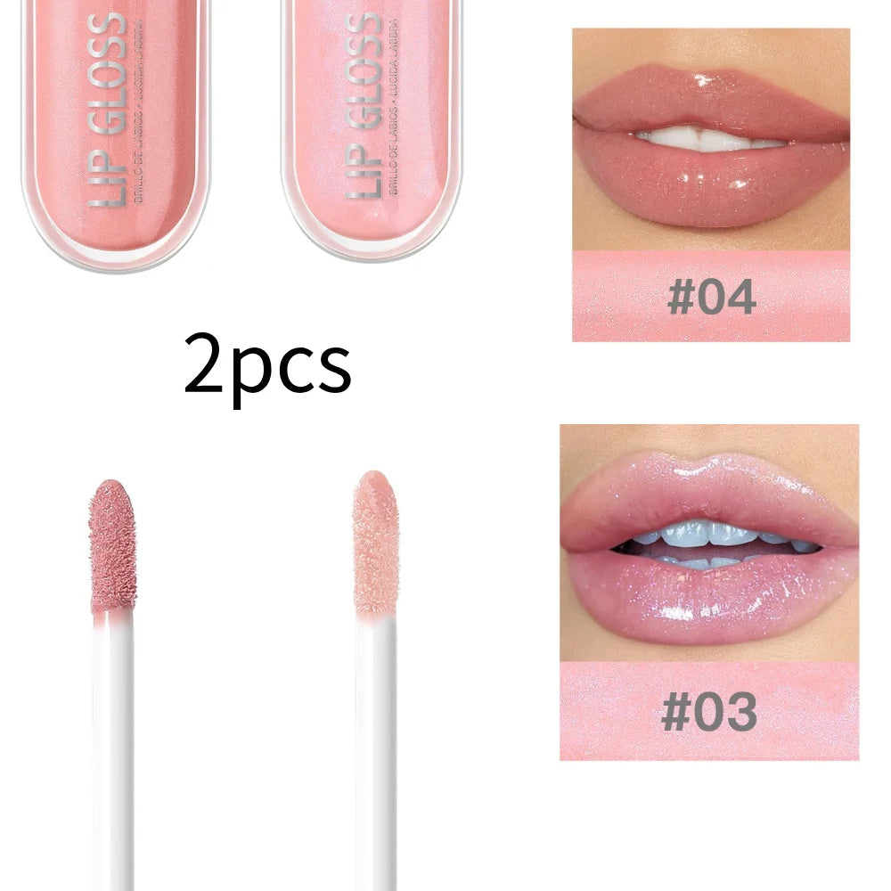 USHAS 12 colors mirror fine flash liquid lipstick pearlescent color waterproof sweatproof non-stick cup lip gloss 29225-02 - 