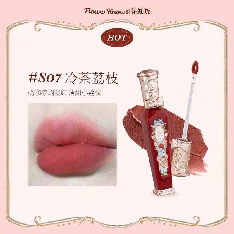 Flower Knows Strawberry Rococo Series Cloud Lip Cream Lip Gloss Long Lasting Velvet Lip Tint Lipstick for Women Cosmetic S07