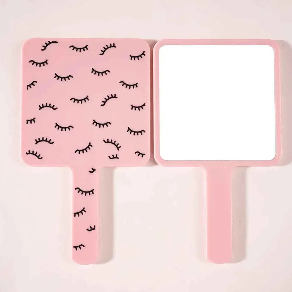 1 Pc Eyelash Extension Handheld Mirror With Lashes Painting Square 9x9cm Plastic High Definition Makeup Tools Salon Accessories Pink