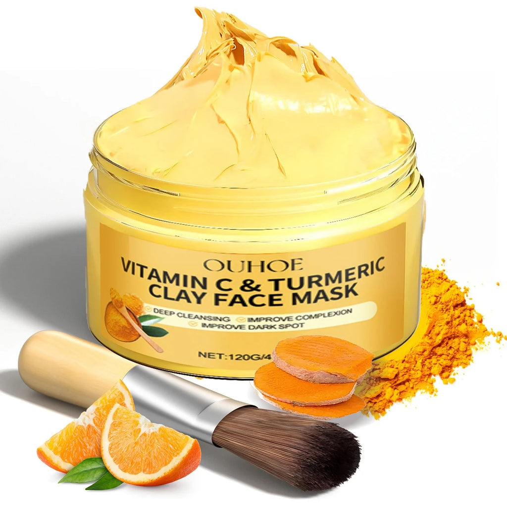 1/3PCS Turmeric VitaminC Clay Mask Deep Cleansing Facial Improves Dark Spots Hydrating Skin Care Tightens Skin Evens Skin Tone 120g box