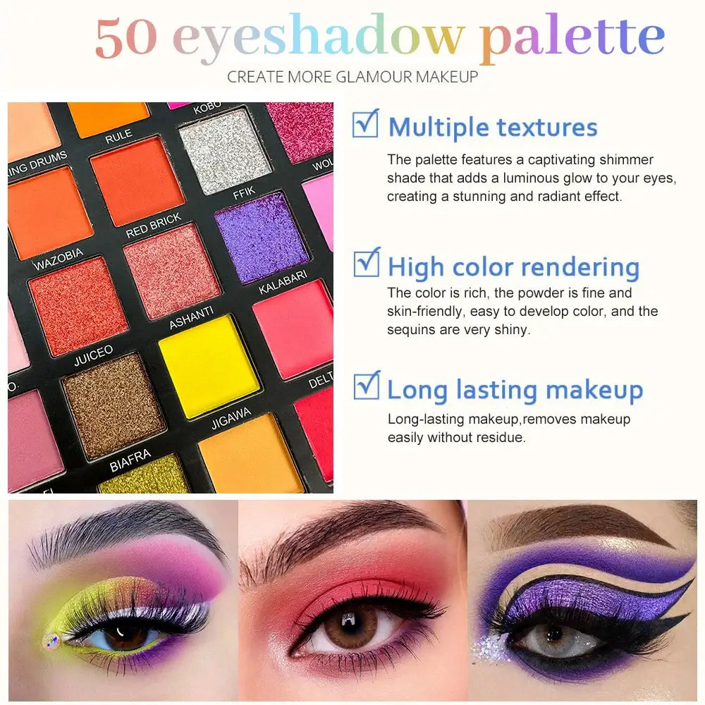 50Color Eye Shadow palette Matte Shimmer Makeup Plate Highly Colored Color Powder Durable Waterproof Eye Shadow Makeup Cos...