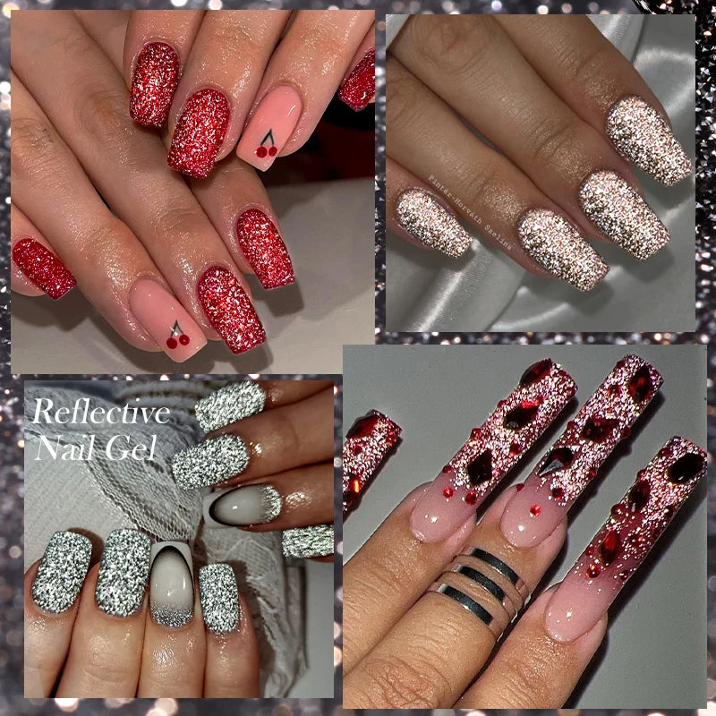 LILYCUTE 7ML Neon Reflective Glitter Gel Nail Polish Soak Off Super Shining Champagne Gold UV Gel Polish For Nail Art Mani...