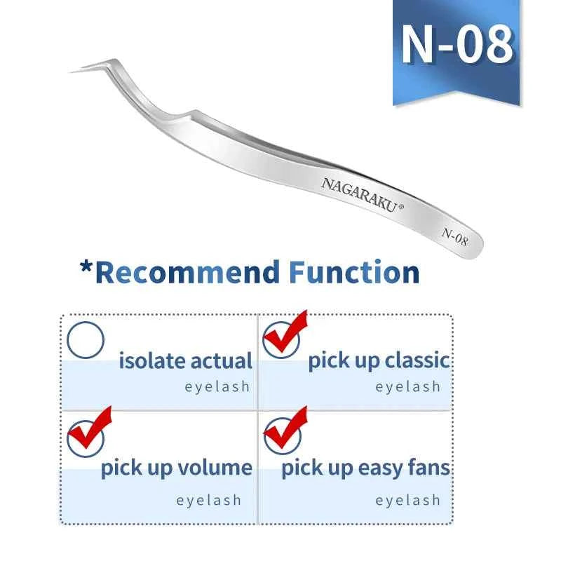 NAGARAKU Eyelash Extension Tweezers Makeup Stainless Steel Eyelash 3D accurate Clip N-08 - 