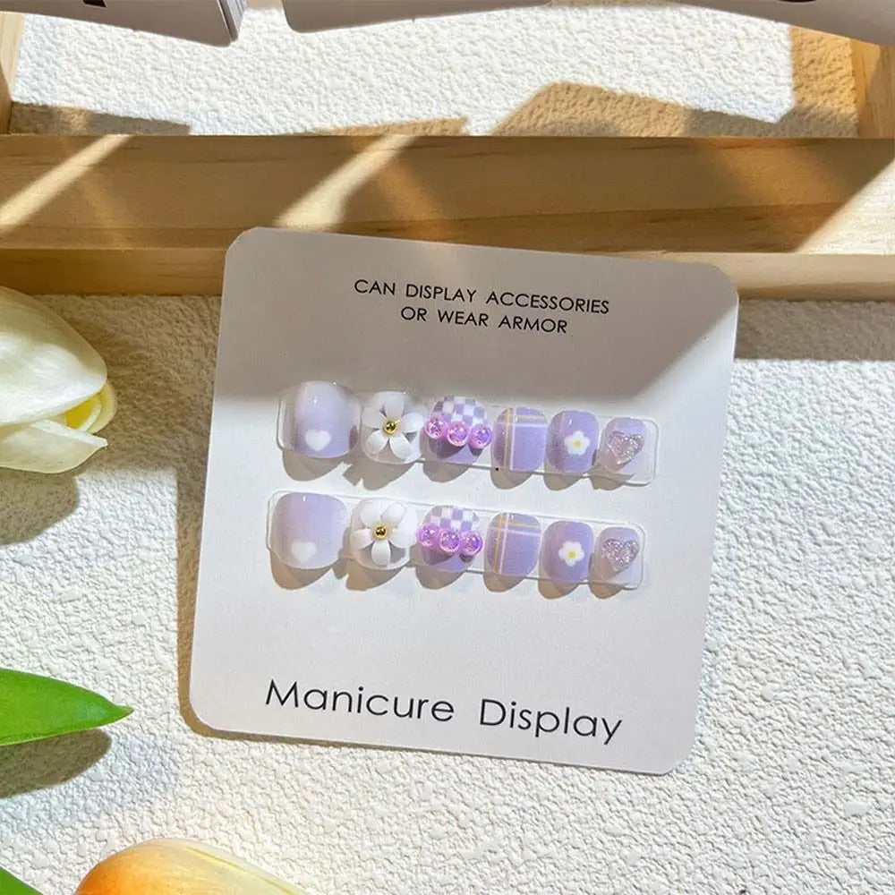 Rabbit Children False Nails Flower Full Cover Nail Art Tips Kids Fake Nail Extension Nail Supplies Bears Kids Cartoon Fake Nails Style07