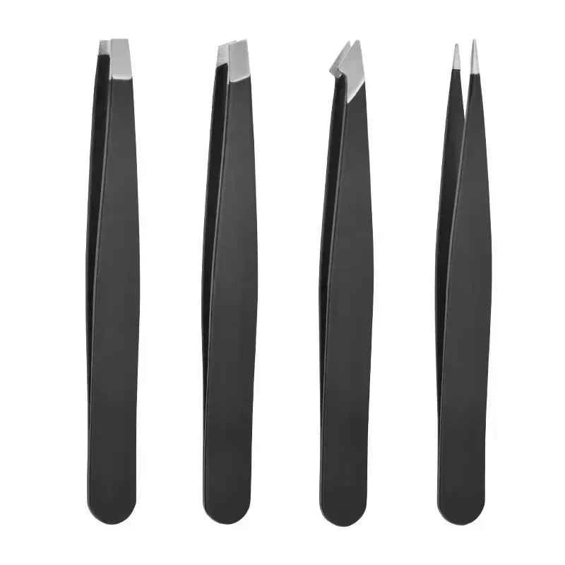 1/4pcs Professional Eyebrow Tweezers Makeup Tools Eyebrow Pinch Pliers Tweezer For Eyebrows Accessories Beauty Hair Clip Remover Black 4 pcs