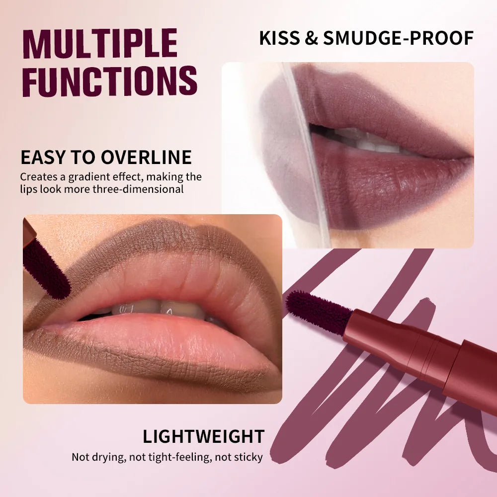 Flat Velvet Brush Lip Contour Liner Lip Stain Waterproof Soft Nude Pink Brown Lipliner Pencil Long Lasting Non-stick Cup Makeup