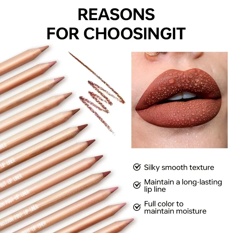 Matte Nude Lip Liner Pigmentation Long-Lasting Waterproof /Pencil Formula, Lip Pencil for Precise Lip Line, Lip Glossy Eff...