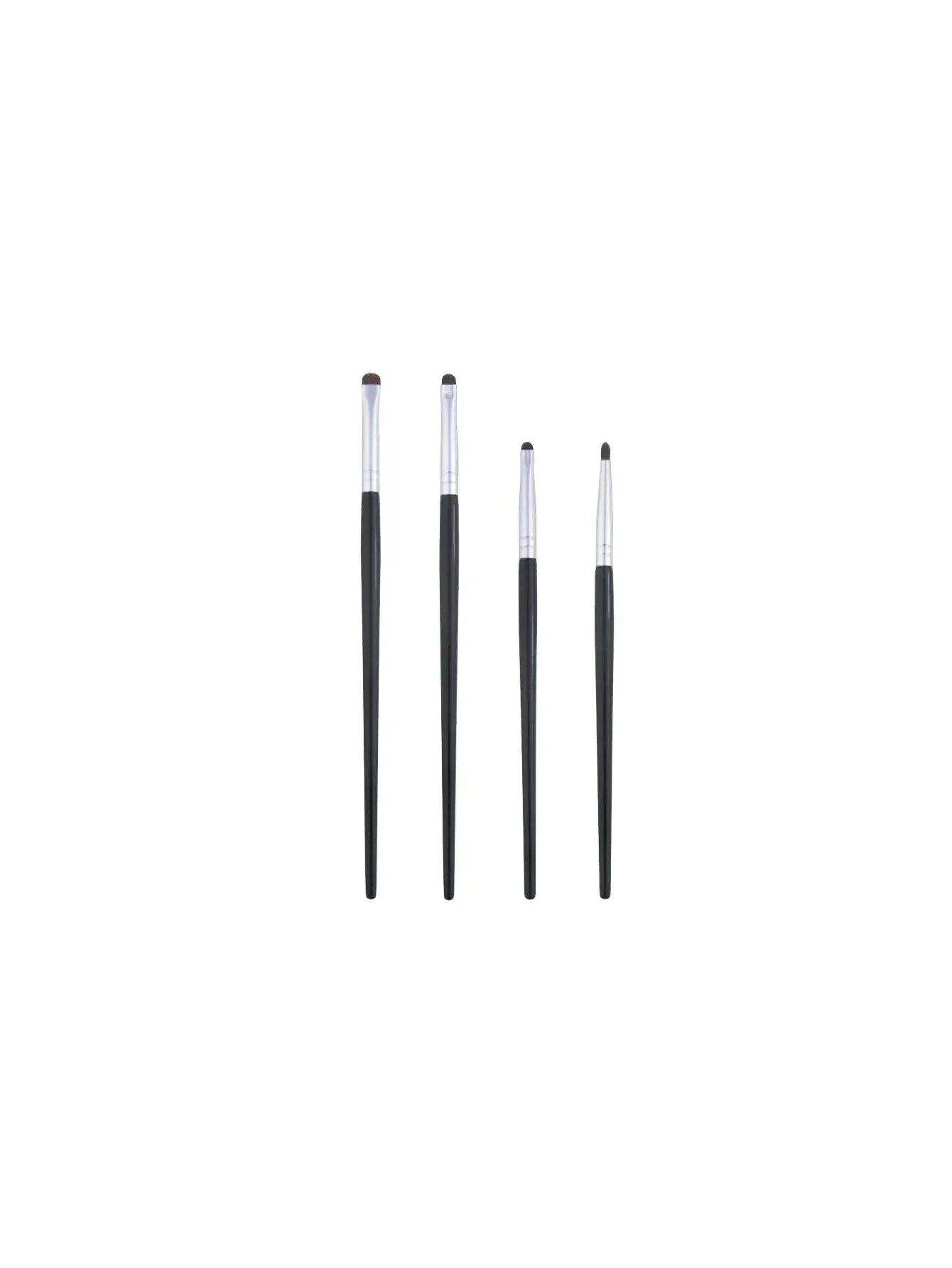 1 Set Of 4 Black Eye Detail Makeup Brushes Pony Hair Precision Eye Shadow Lying Silkworm Brightening Eyeliner Applicator S...