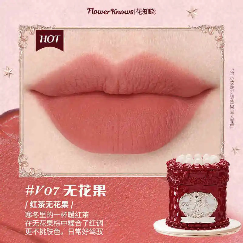Flower Knows Strawberry Rococo Series Cloud Lip Cream Lip Gloss Long Lasting Velvet Lip Tint Lipstick for Women Cosmetic V07