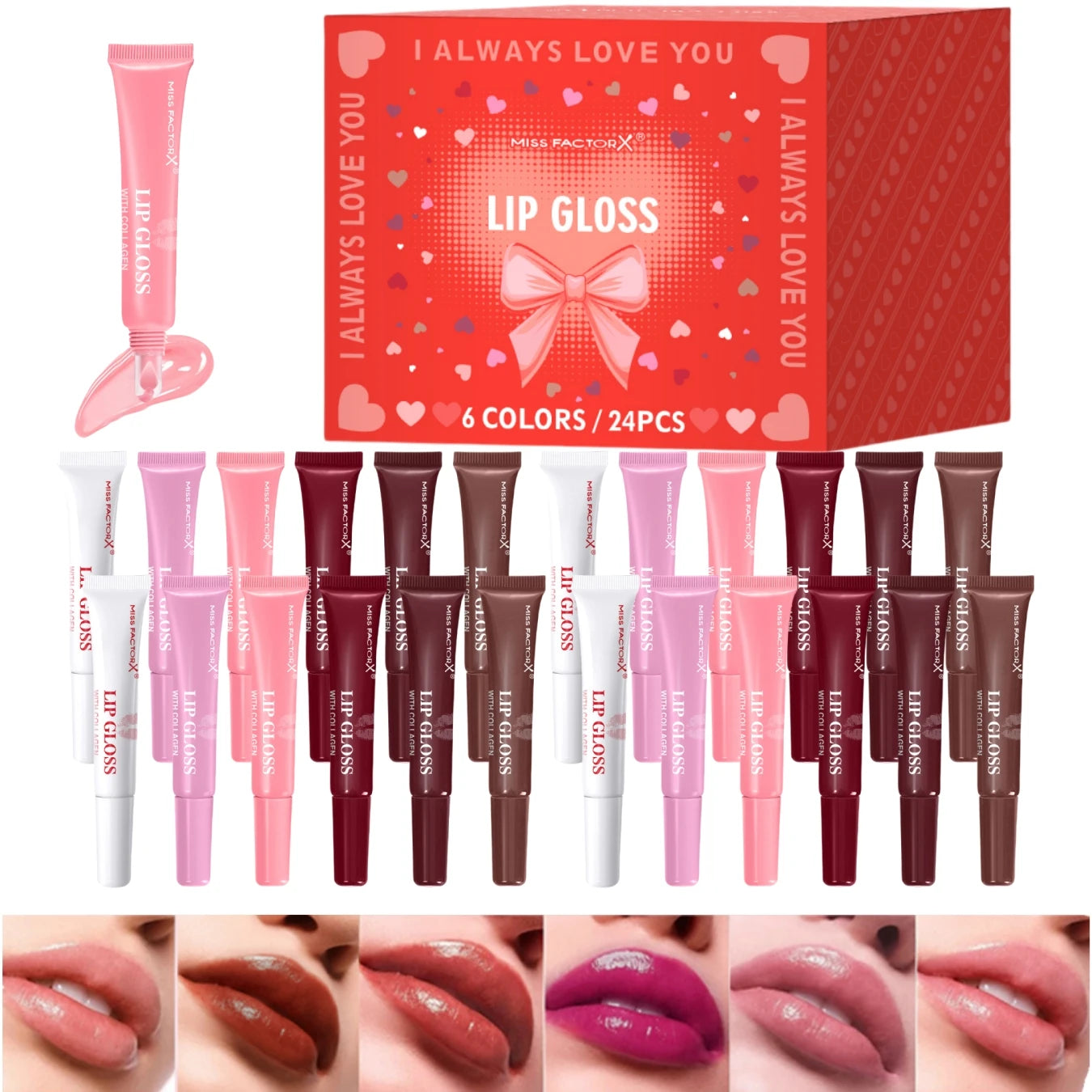 Premium gift set 24PCS/box Lip gloss set Long-lasting moisturizing Lip color modification Perfect gift for women Valentine...