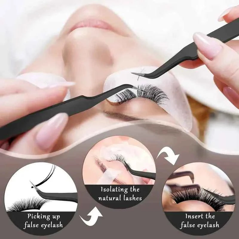 1/9Pcs Curved Tip Eyelash Extension Tweezers, Stainless Steel Curved Tip Tweezers Pointed Tip Tweezers with Protective Cov...