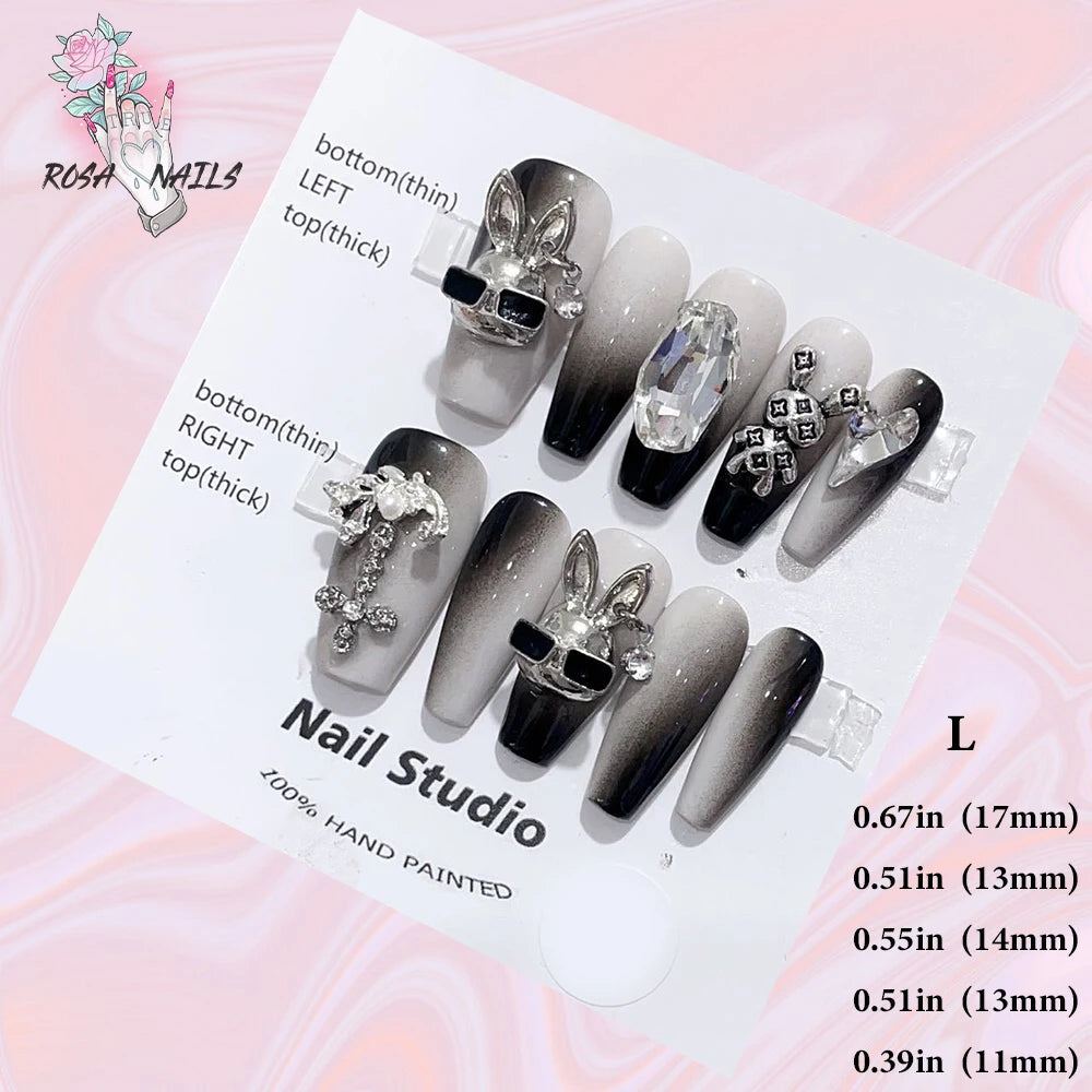 Silver Star Fake Nail Pressons Short Square Clear Rhinestones Punk Tip Saturn Stars False Tips Presson Y2k Black Press on ...