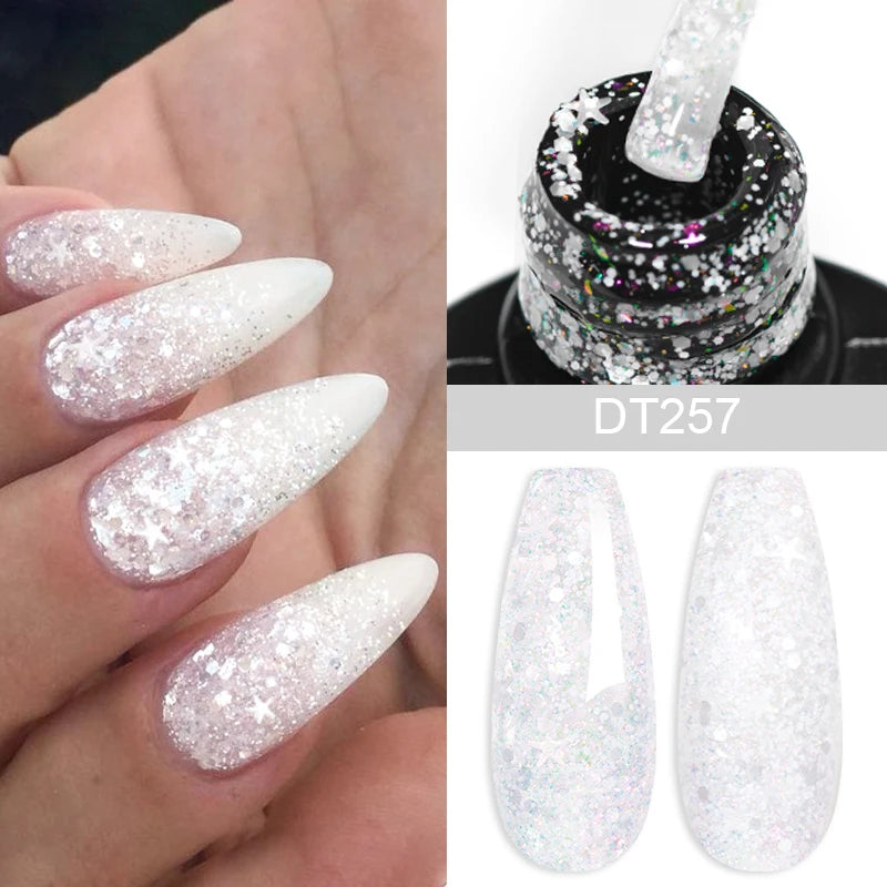 MEET ACROSS 7ml Dark Color Glitter Top Coat Gel For Nails Brocade Powder 2 In 1 Chameleon Nail Art Gel Varnish Manicure Q5...