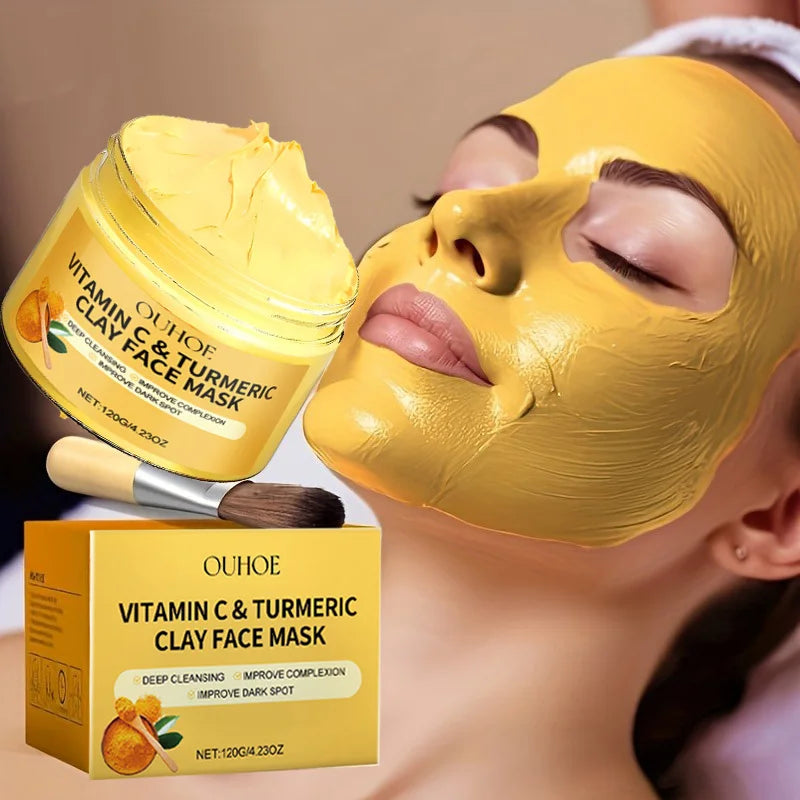 1/3PCS Turmeric VitaminC Clay Mask Deep Cleansing Facial Improves Dark Spots Hydrating Skin Care Tightens Skin Evens Skin Tone
