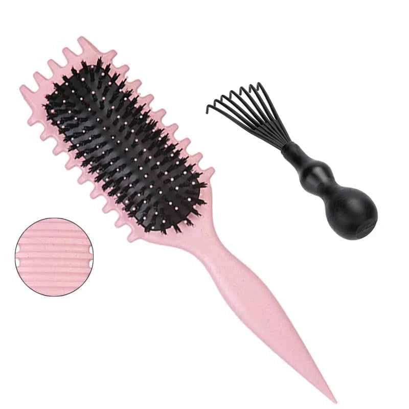 1/2pcs Detangling Candy Brush Curly Hair Scalp Massage Hair Comb with Cleaning Claw Natural Bristles Define Hair Styling Tools Pink Set