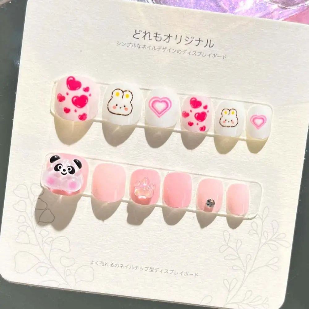 Rabbit Children False Nails Flower Full Cover Nail Art Tips Kids Fake Nail Extension Nail Supplies Bears Kids Cartoon Fake Nails Style13
