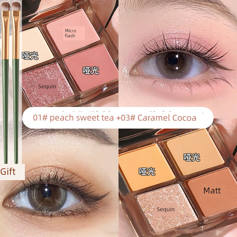 Wake up at Home, Daydreaming, Four Color Eyeshadow Palette Smoked, Pink Brown Earth Color, Everyday Joker Beginner 2 Boxes (01#+03#) +2 Eye Shadow Brushes