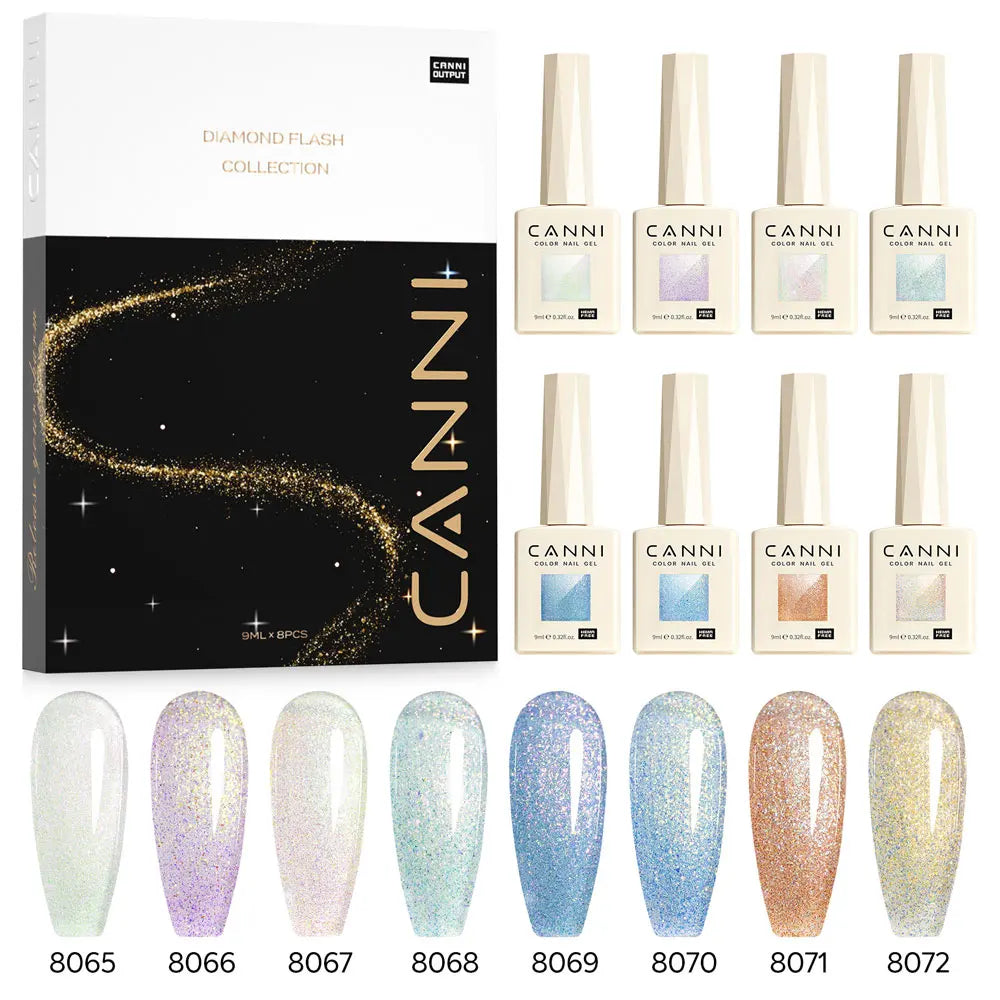 #8013 CANNI Nail Gel Polish Hema Free Super Glossy Glitter Cat Eye Gel Diamond Top Coat Semi Permanent Soak Off UV LED Varnish Aurora Glow Avenue