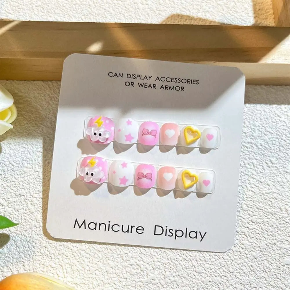 Rabbit Children False Nails Flower Full Cover Nail Art Tips Kids Fake Nail Extension Nail Supplies Bears Kids Cartoon Fake...