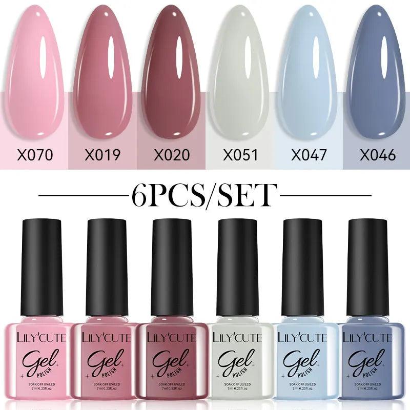 LILYCUTE 6Pcs/set 7ml Coffee Series Gel Nail Polish Kit 125 Colors Manicure Semi Permanent Soak Off UV Nail Art Gel Varnis...