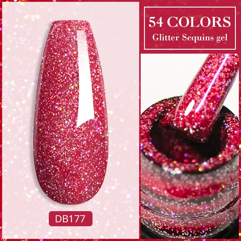 Mtssii 7ml Red Glitter Gel Nail Polish Sequins Shiny Manicure Semi Permanent Base Top Coat Soak Off LED UV Nail Art Gel Varnish Q15054
