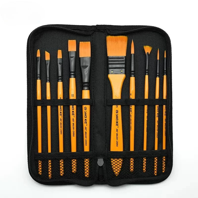 10 Pcs Watercolor Painting Brush Set Mop Organic Blue Squirrel Horse Hair Paintbrush Multi-Function Acrylic Art Supplies Orange