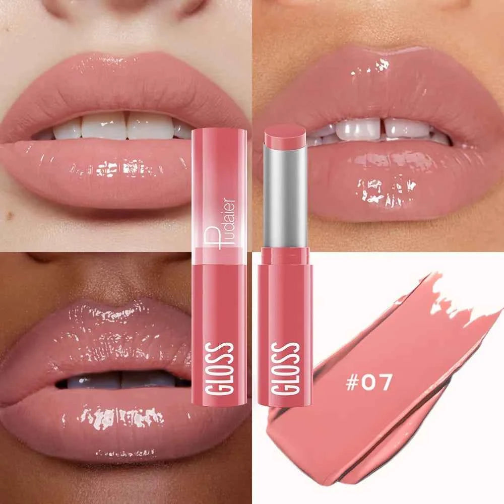 Waterproof Lipstick with Glass Mirror and Plumping Effect Non-Stick Nude Shades,Matte Lip Gloss For Plumper Looking Lips 0...
