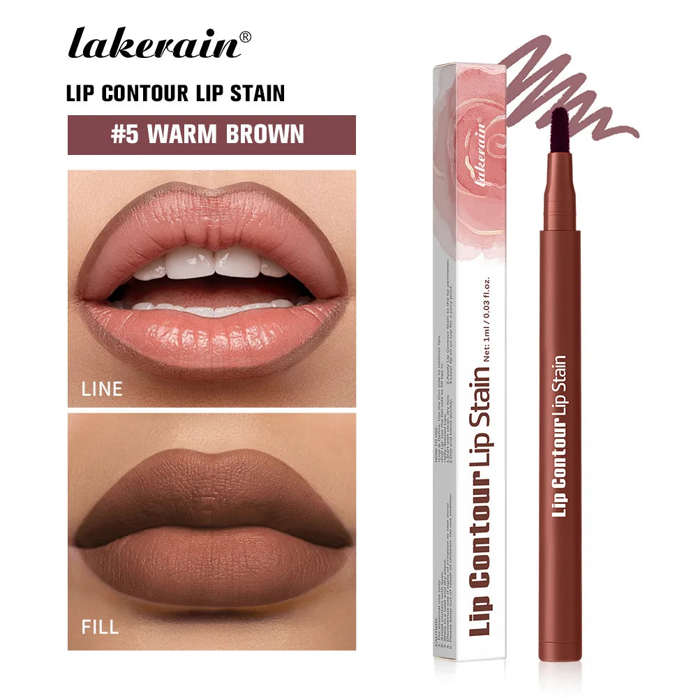 Flat Velvet Brush Lip Contour Liner Lip Stain Waterproof Soft Nude Pink Brown Lipliner Pencil Long Lasting Non-stick Cup Makeup 05 Warm Brown