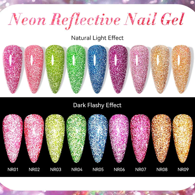 LILYCUTE 7ML Neon Reflective Glitter Gel Nail Polish Soak Off Super Shining Champagne Gold UV Gel Polish For Nail Art Mani...