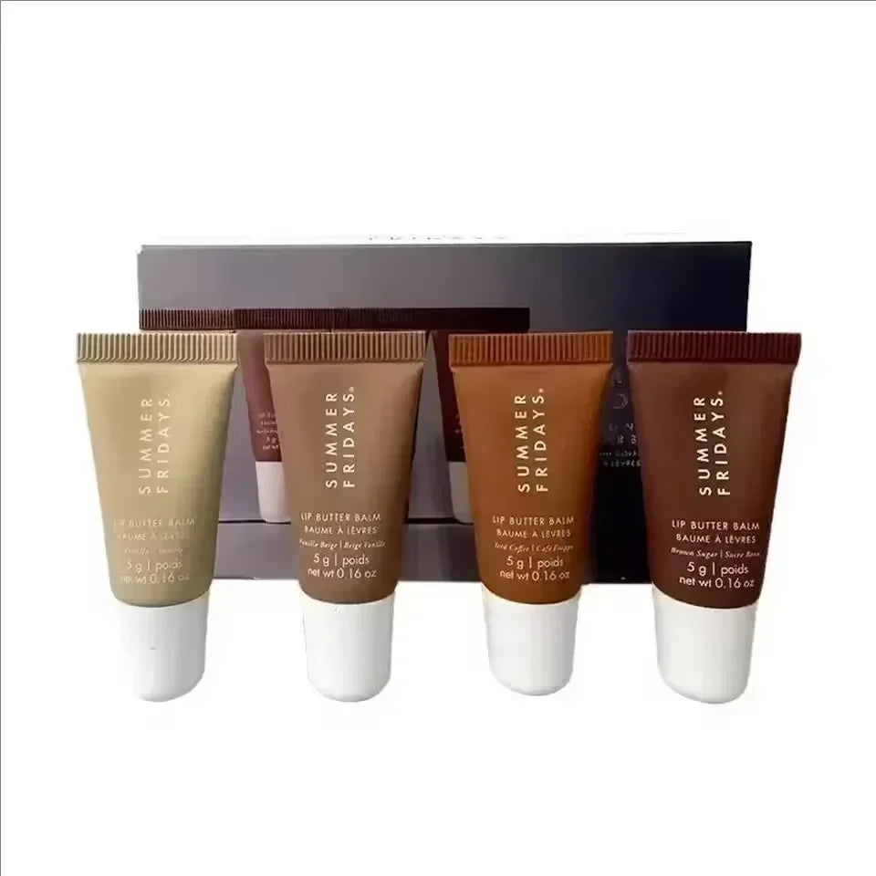 Summer Friday's Vanilla Beige Lip Balm Moisturizing Transparent Lipstick Set Smooth Soft Tube Mirror Lip Gloss Lip Blum Makeup 4PCS 1SET B