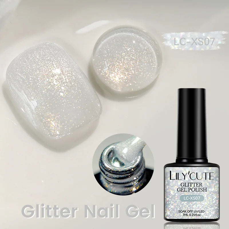 LILYCUTE 7ml Shiny Glitter Nail Gel Polish Pearl Shell Sparkling White UV LED Varnishes Soak Off Gel Manicure Decoration 6...