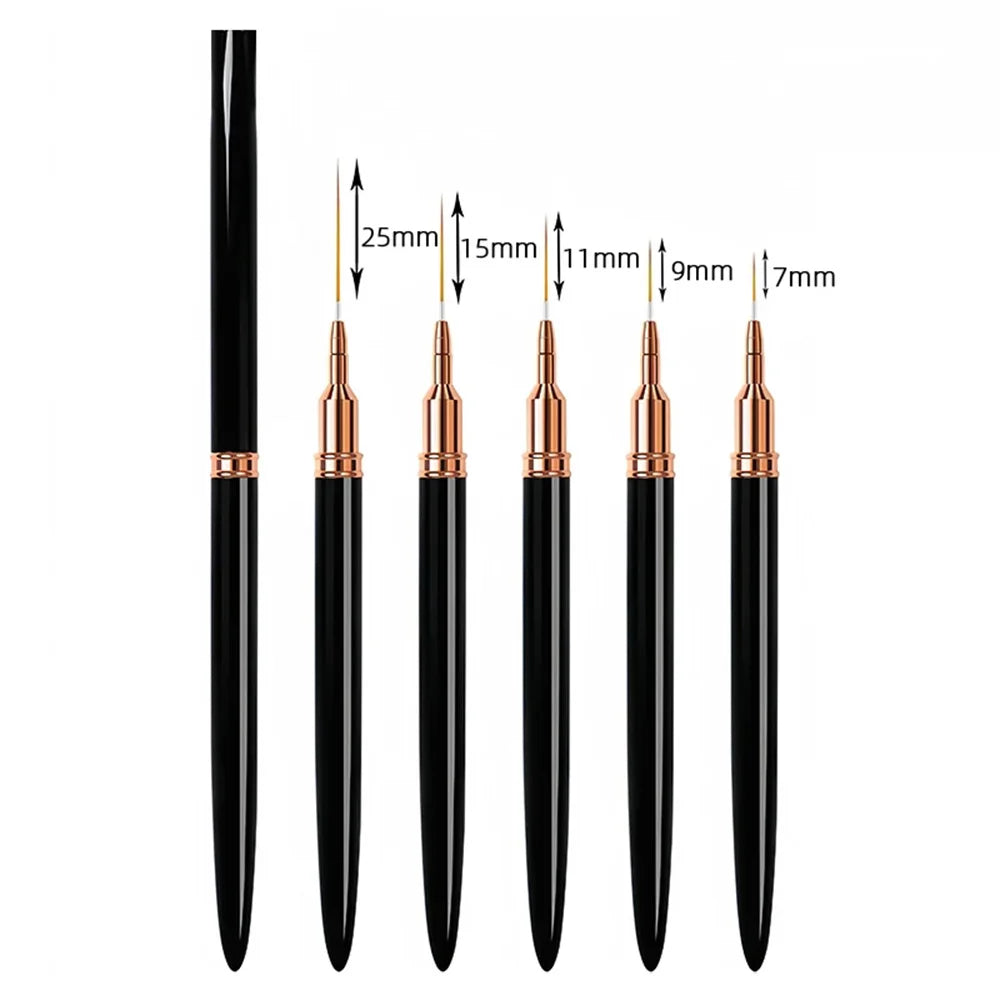 Nail Brush Pen 5pcs/set Nail Art Liner Brushes Set Elongated Striping Drawing Professional B052-black - 