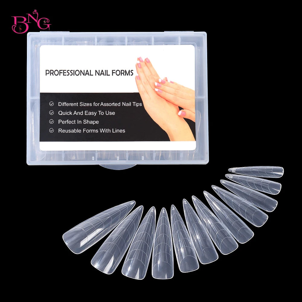 NEW Stiletto Coffin Clear Dual Forms False Tips Quick Building Gel Mold Nail System Full Cover Nail Extension Forms Top - 