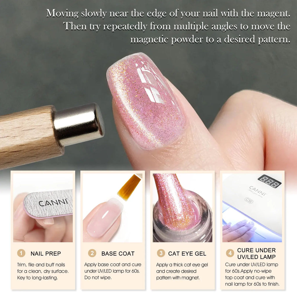 #8013 CANNI Nail Gel Polish Hema Free Super Glossy Glitter Cat Eye Gel Diamond Top Coat Semi Permanent Soak Off UV LED Varnish Aurora Glow Avenue