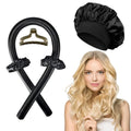 Heatless Curling Rod Headband Night Cap No Heat Hair Curler Hair Rollers Soft Curlers Lazy Curls Sleeping Bonnet Styling Tools Black with cap