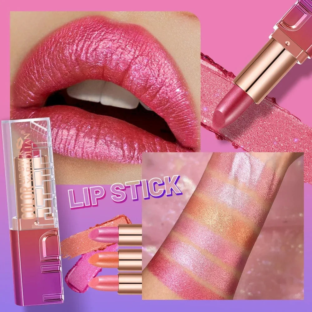 Shimmery Pearl Glossy Lipstick Gold Sparkles Ultra Pigmented Metallic Lip Tint Diamond Glam Luxury Bold Glitter Lip Makeup