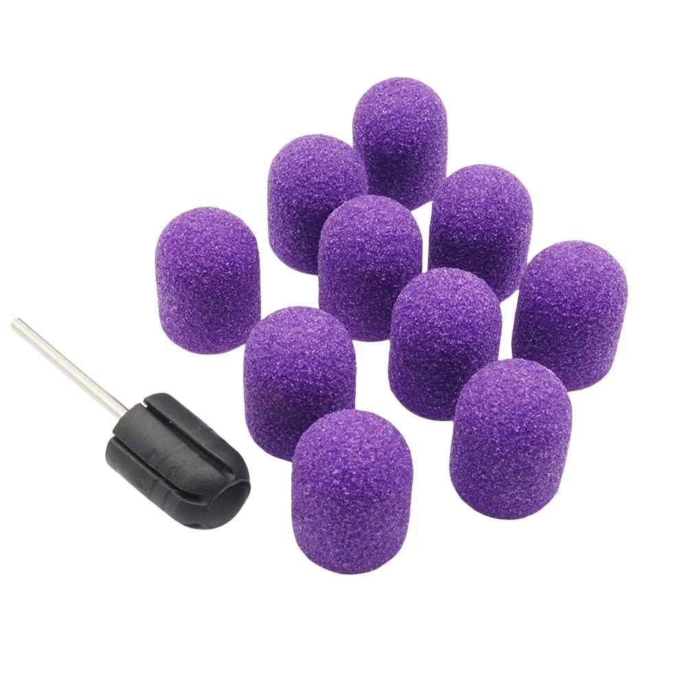 10 Pcs Purple Nail Sanding Caps with Bit Nail Drill Bits For Foot File Callus Remover, Manicure Pedicure Nail Polisher #80 #120 by Aurora Glow Avenue