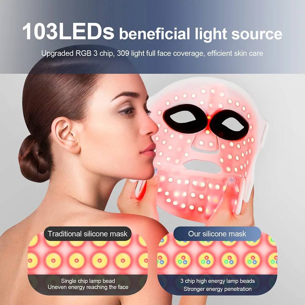 Silicone LED Mask Face With Neck 7 Colors LED Photon Red Light Infrared Therapy Flexible Facial Mask Repair Skin Wireless ...