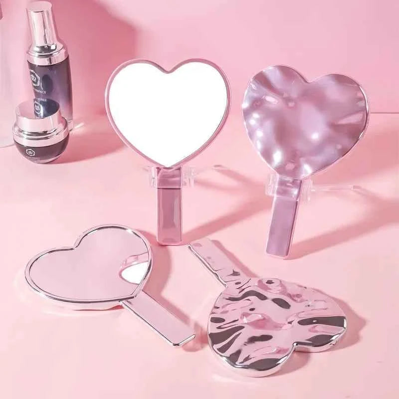 Eyelash Extensions Handheld Mirror Heart Shape Vanity Mirror SPA Salon Personalized Makeup Mirrors With Handle Make Up Tools