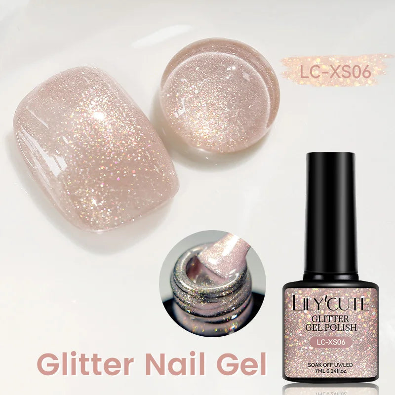 LILYCUTE 7ml Shiny Glitter Nail Gel Polish Pearl Shell Sparkling White UV LED Varnishes Soak Off Gel Manicure Decoration 6...
