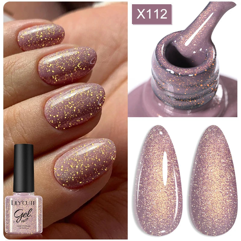 LILYCUTE 7ML Neon Reflective Glitter Gel Nail Polish Soak Off Super Shining Champagne Gold UV Gel Polish For Nail Art Mani...