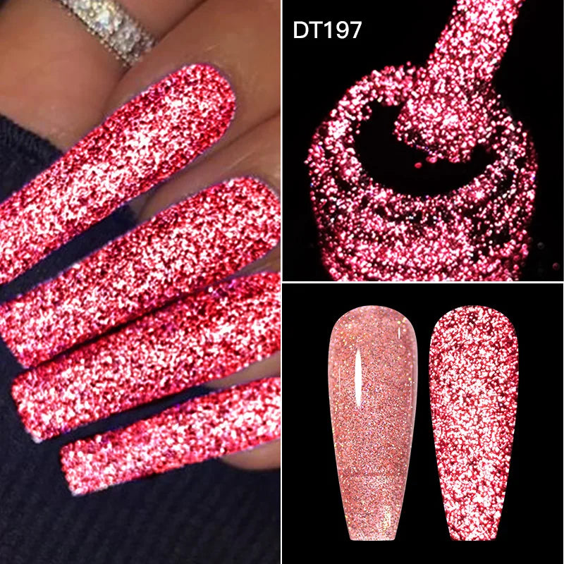 MEET ACROSS 7ml Dark Color Glitter Top Coat Gel For Nails Brocade Powder 2 In 1 Chameleon Nail Art Gel Varnish Manicure Q5...