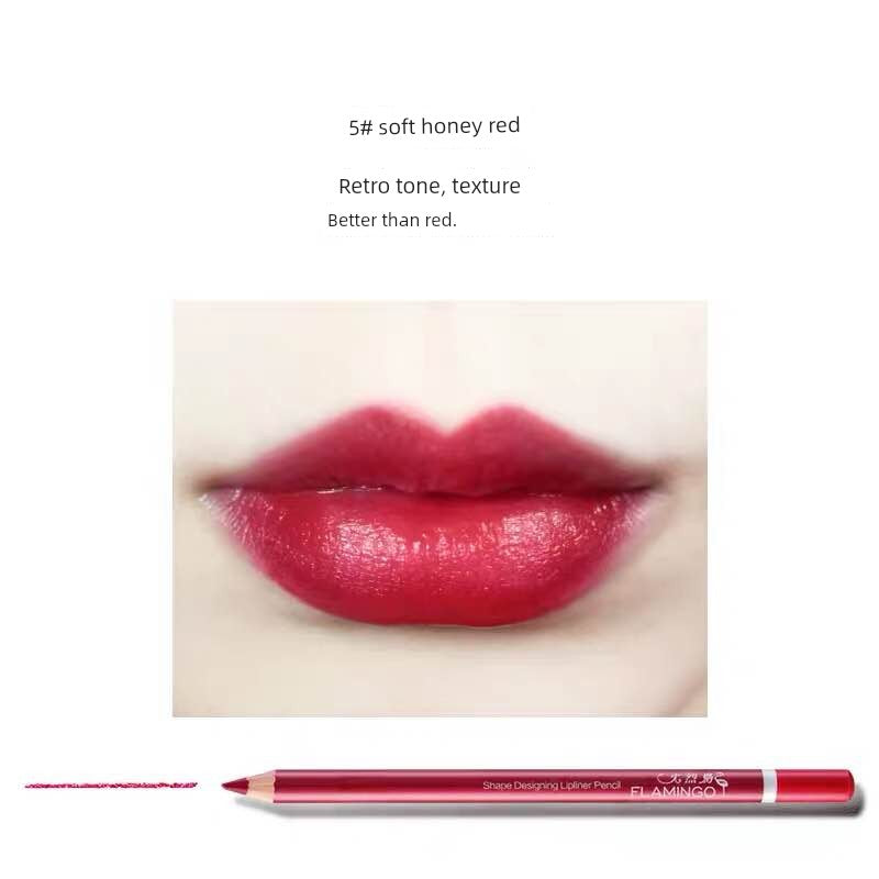 Flamingo Lip Liner Female Waterproof Makeup Non-Decolorizing Hook Line Lip Pencil Matte Bean Bag Painting Lipstick Handy Gadget Genuine Goods 5# soft honey red