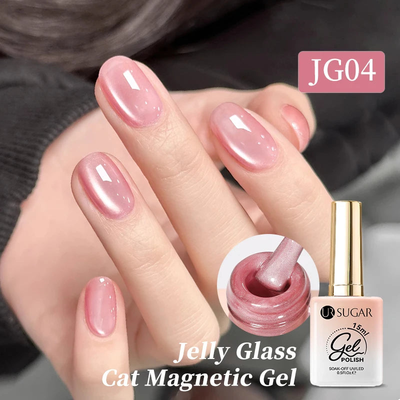 UR SUGAR 15ml Jelly Glass Cat Magnetic Gel Nail Polish Semi Permanent Nail Art Manicure Soak Off LED UV Gel Nail Varnishes JG04