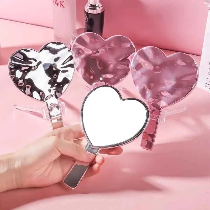 Eyelash Extensions Handheld Mirror Heart Shape Vanity Mirror SPA Salon Personalized Makeup Mirrors With Handle Make Up Tools