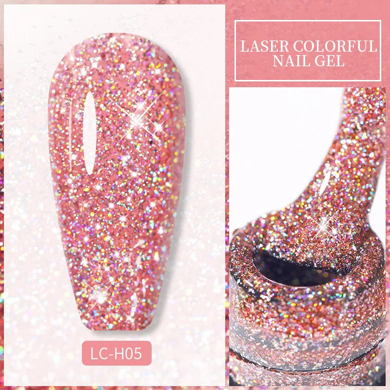LILYCUTE 7ML Neon Reflective Glitter Gel Nail Polish Soak Off Super Shining Champagne Gold UV Gel Polish For Nail Art Mani...